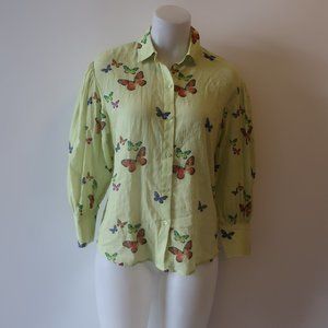 SUNDAYS MULTICOLOR BUTTERFLY BUTTON TOP BLOUSE 0 *